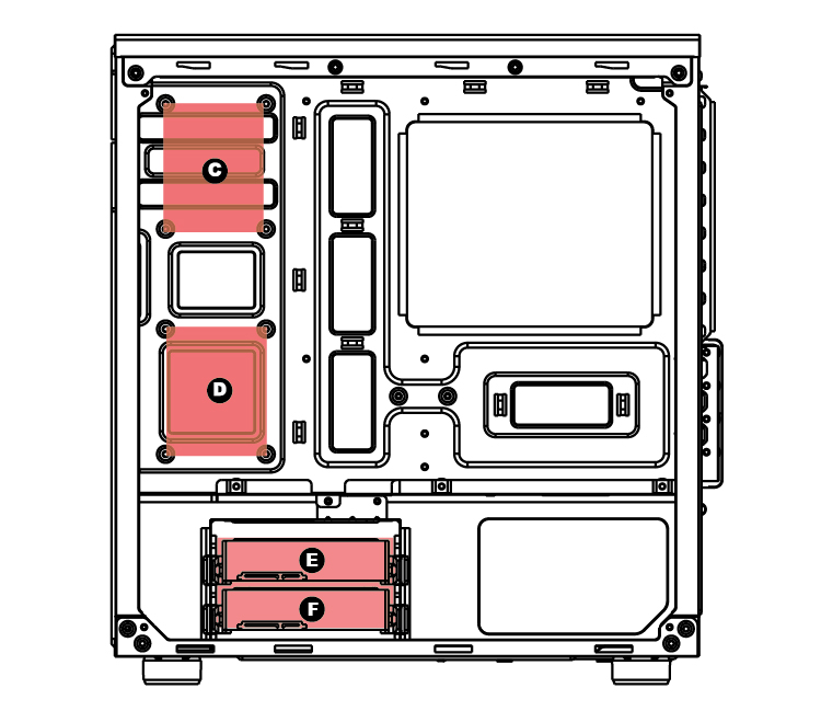 A case having C, D, E, and F spots marked