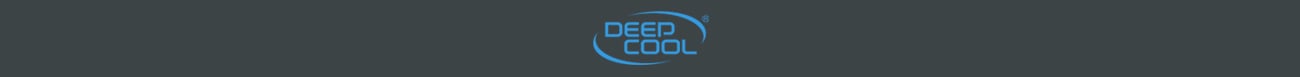 Blue deepcool logo on a dark gray background