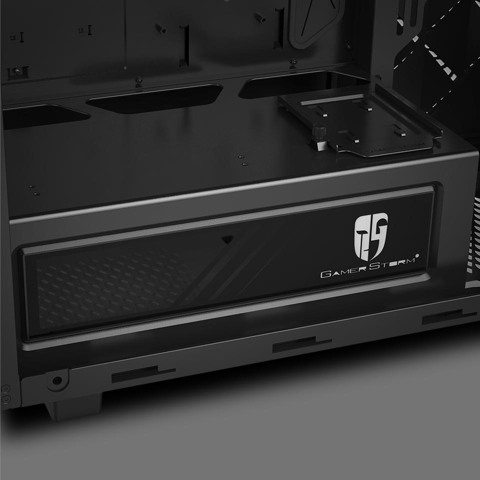 Macubes 550's Glass side panel of PSU shroud is ready to present your fancy power supply.