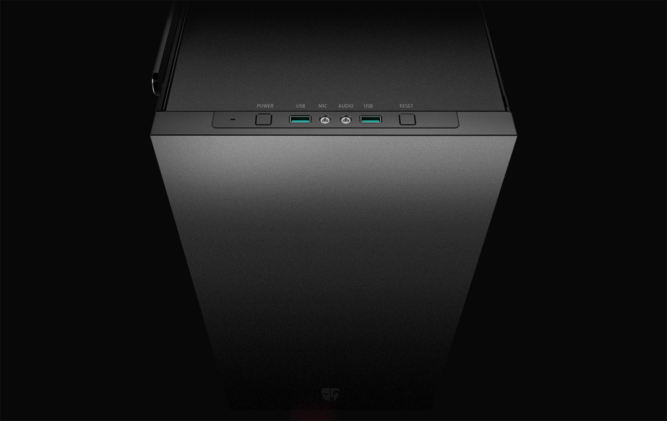 Front view of MACUBE 550. All metal plates covered by matte coating. Gamerstorm logos are concealed on the front panel and the hand bar.