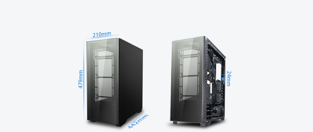 210mm wide tower compartment with 24mm clearance for cable management. 