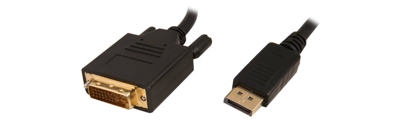 two ends of Nippon Labs DisplayPort to DVI Cable