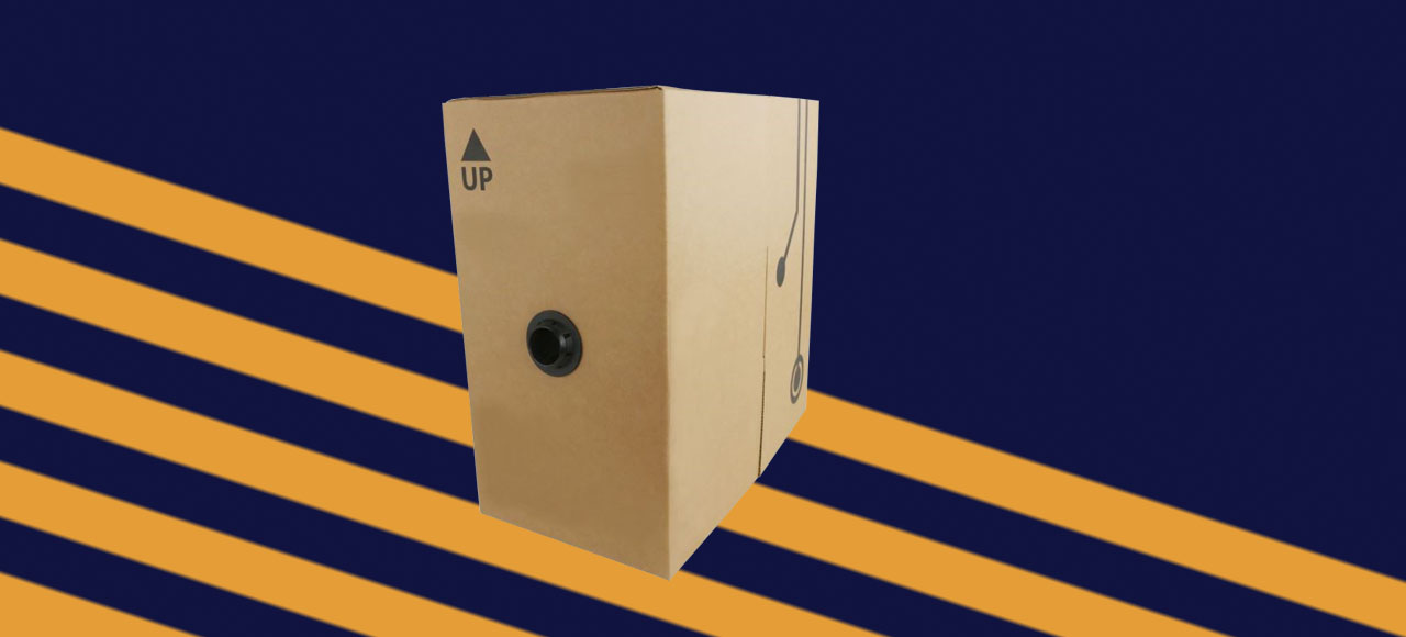 A box with a hole in the center is facing slightly to the left.