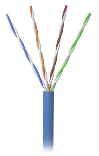 A cable has its four interior pairs broken down in close-up manner.