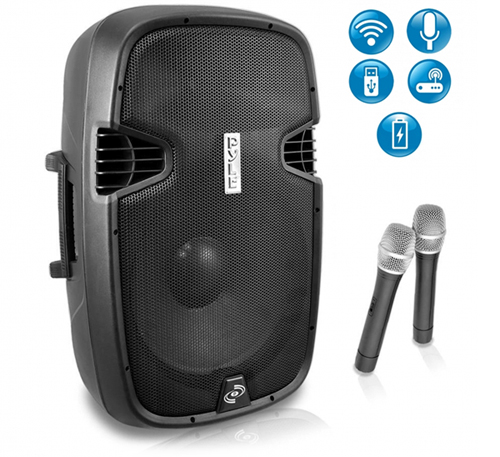 Portable Hi-Power Bluetooth PA Loudspeaker System and Two microphones