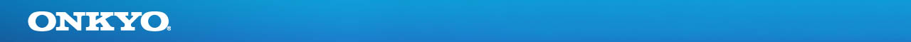 white Onkyo logo on a blue background