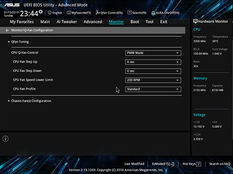 BIOS interface of the motherboard