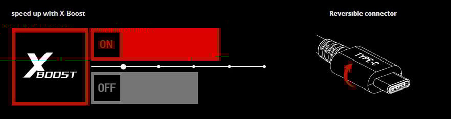 Speed Up with X-Boost on versus off, versus reversible type-c connector