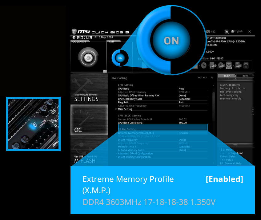 MSI CLICK BIOS 5 Window and XMP Enabled