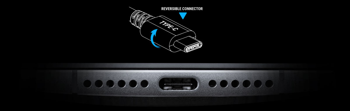 Type-C Connector Head Graphic and Port on a Smartphone Facing Forward