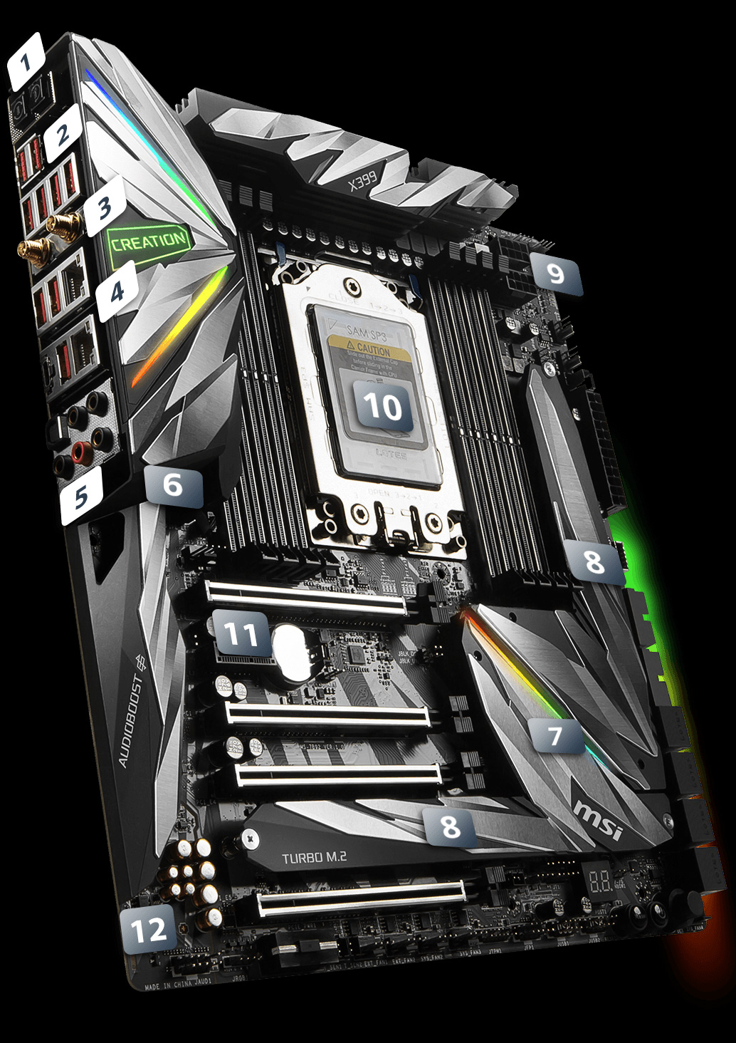 MSI MEG X399 CREATION E-ATX 高級マザーボード - PC周辺機器