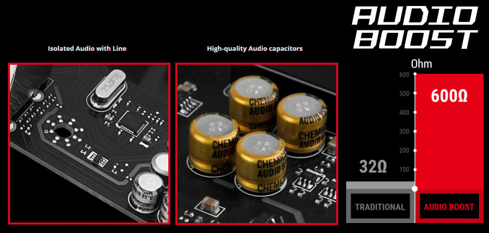 detail of isolated Audio line and high-quality audio capacitors