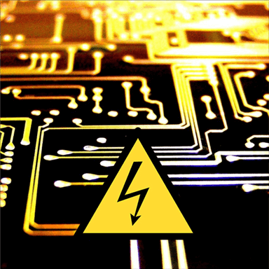  Tracing on PCB with warning sign at the bottom  