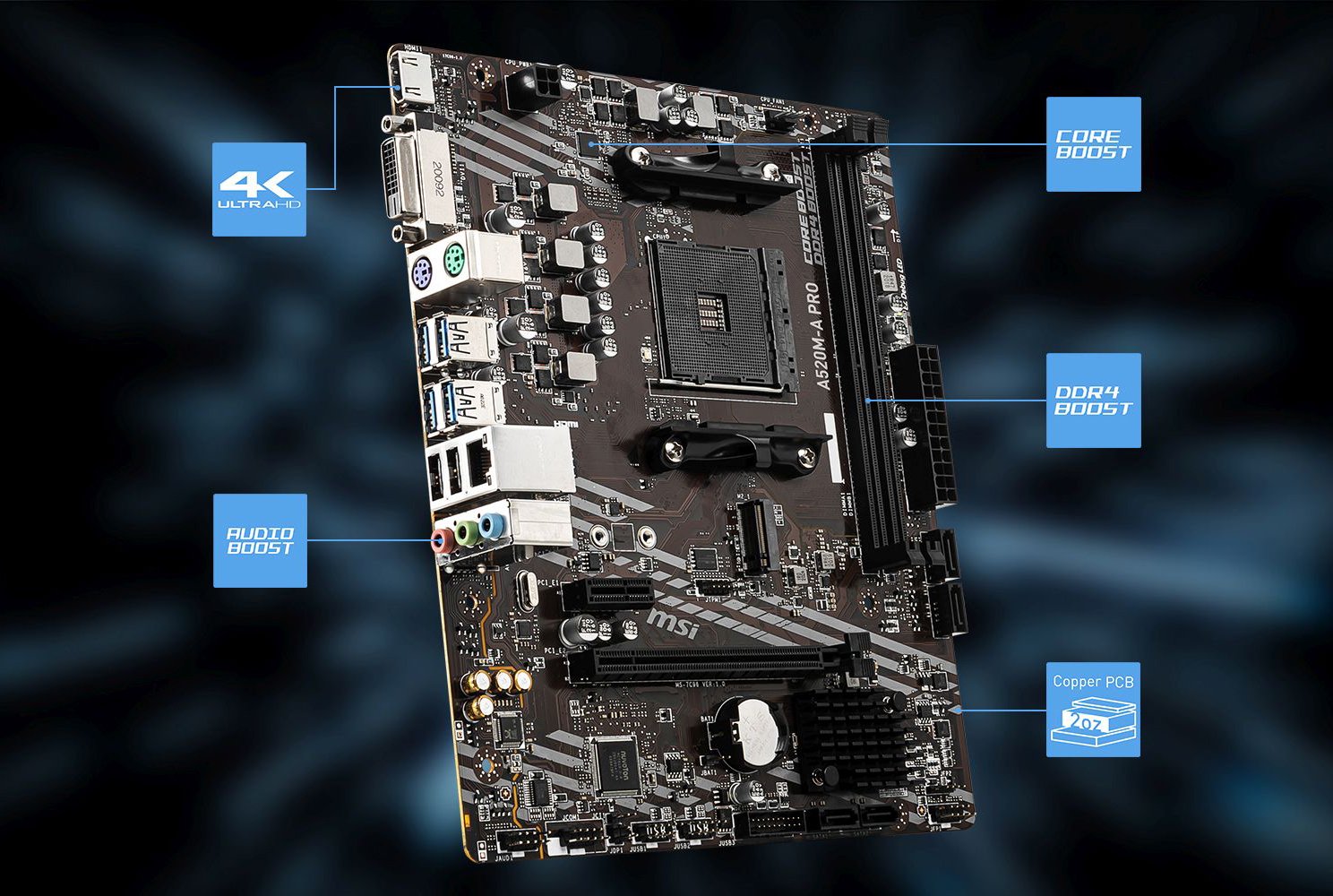 MSI A520M-A PRO AM4 AMD A520 SATA 6Gb/s USB 3.0 Micro ATX AMD Motherboard