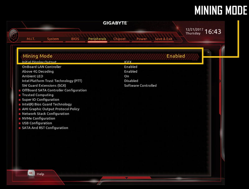 Mining mode is market out on an interface