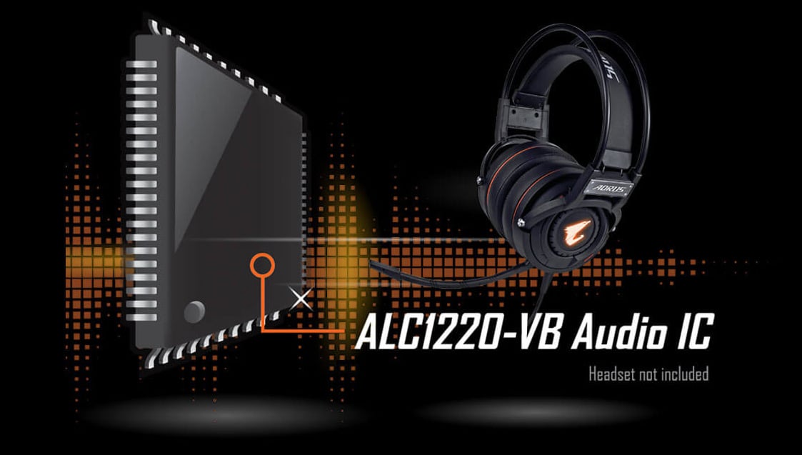 ALC1220-VB Audio IC Graphic Next to a Headset That's Not Included