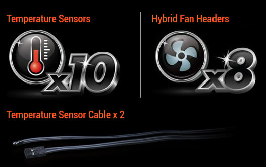 Ten Temperature Sensors, Eight Hybrid Fan Headers and Two Temperature-Sensor Cables
