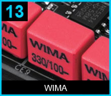 Closeup of WIMA capacitors on the motherboard