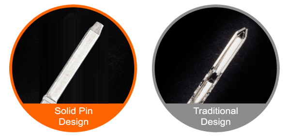 Image showing the solid pin design versus the traditional design
