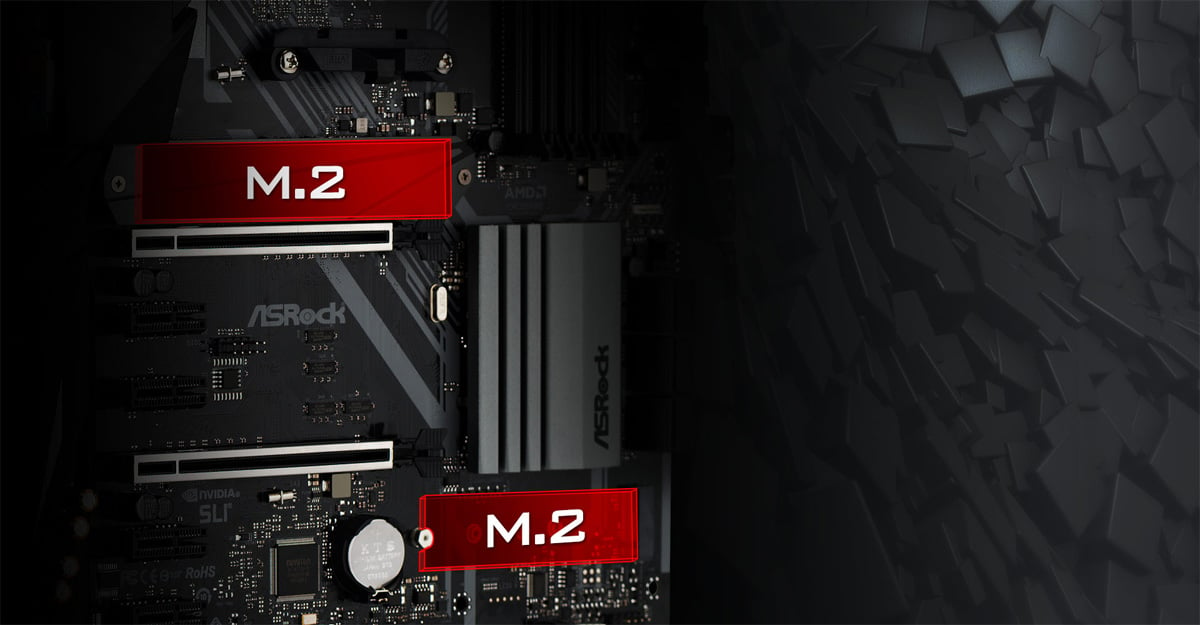 Highlighted Areas of the Two M.2 Slots on the ASRock X470 Motherboard