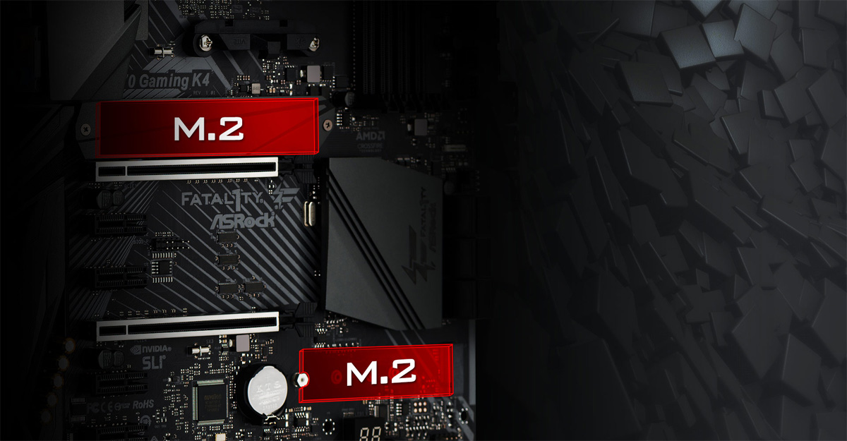 Graphic Highlighting the Two M.2 Slot Areas on the ASRock X470 Motherboard