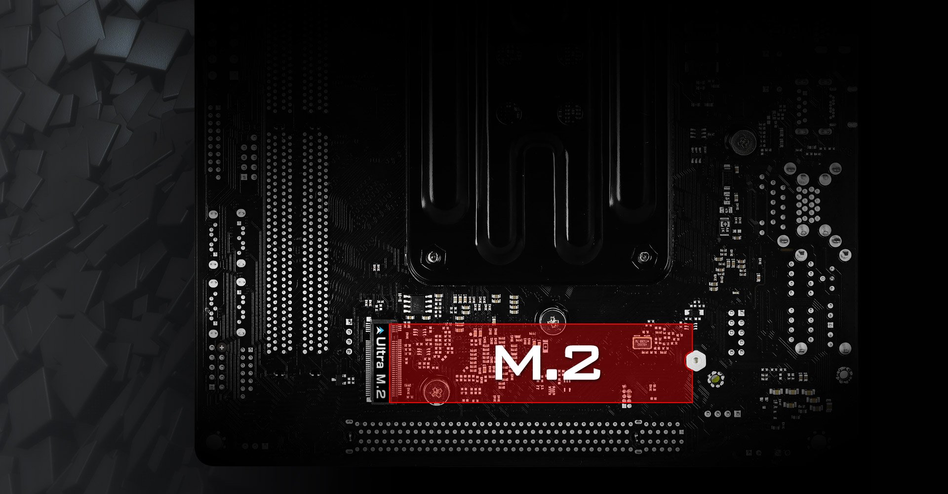 A red graphic showing an m.2 ssd can be installed on the B450 motherboard