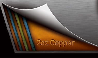 Graphic showing the 2oz copper layer below the motherboard's PCB