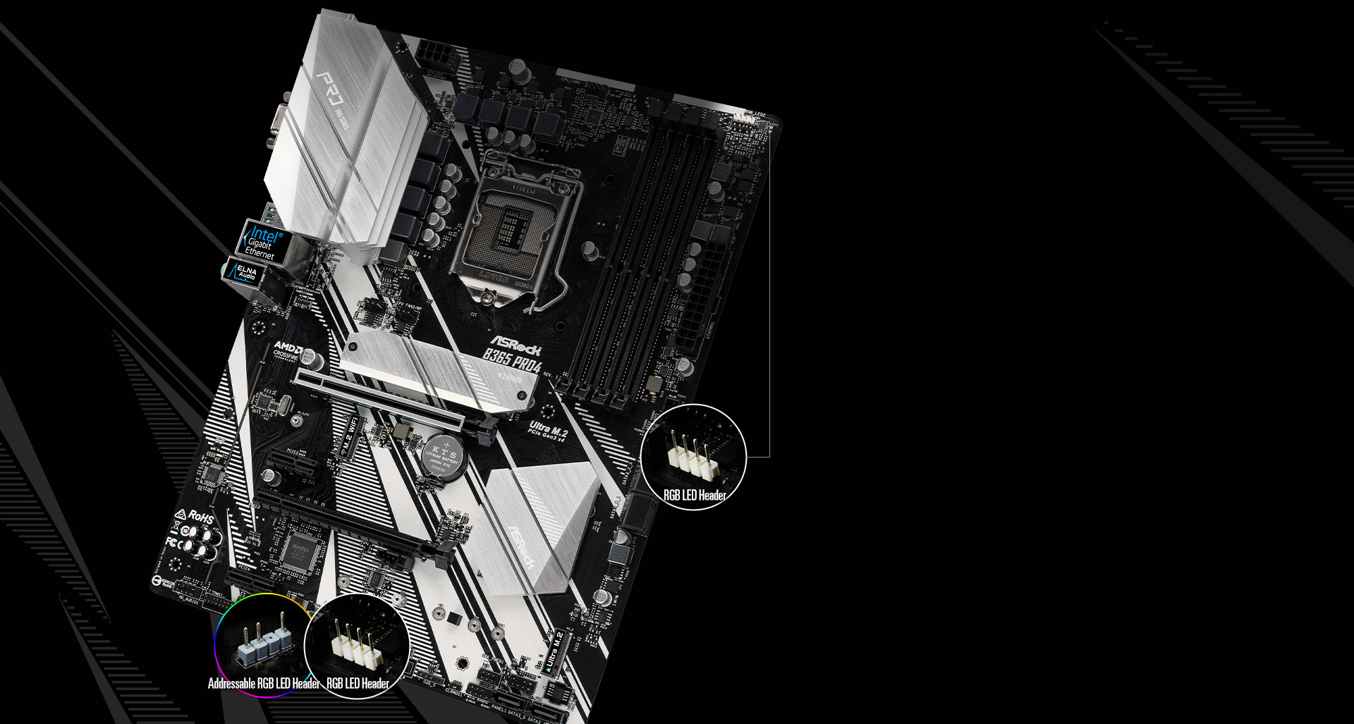 B365 Motherboard Showing Addressable RGB Headers