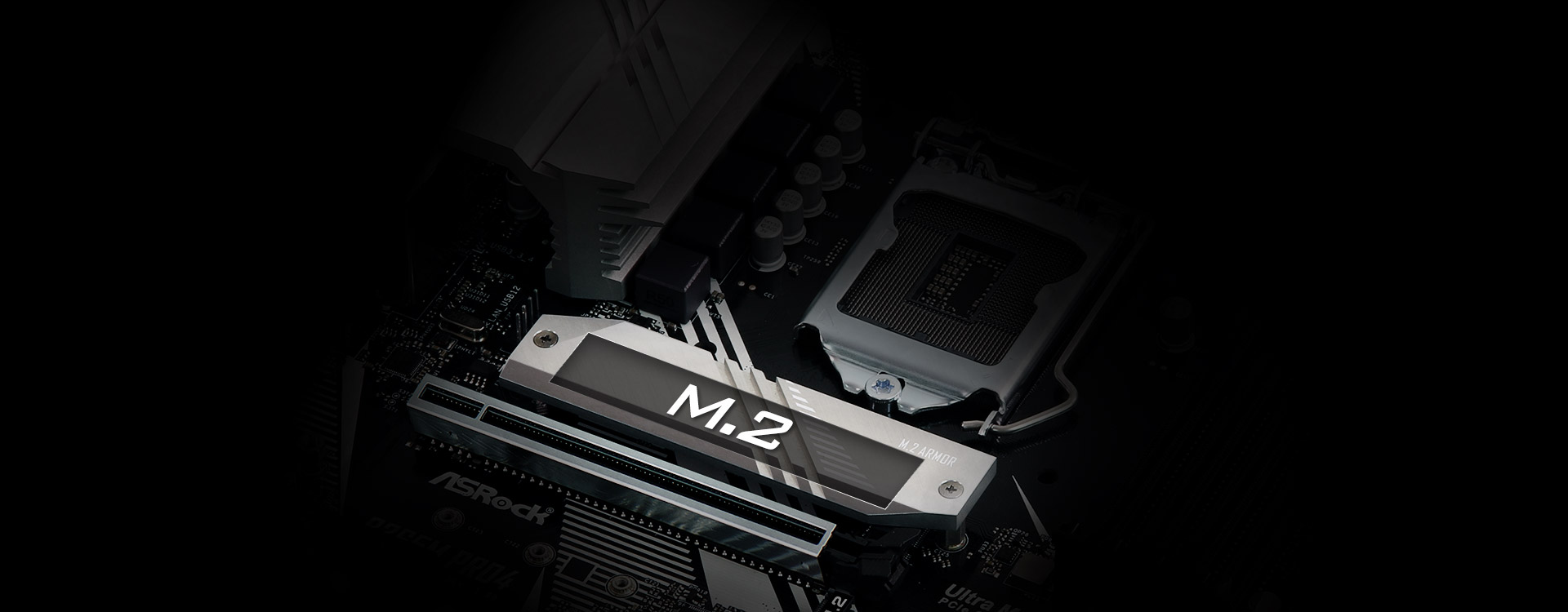 B365 Motherboard M.2 Heatsink Graphic showing Its Positioning Under the CPU Socket on the Motherboard