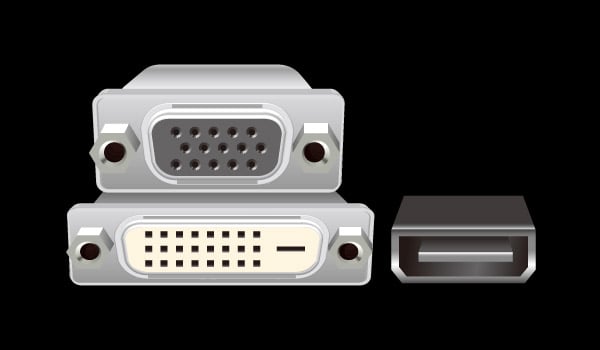 Graphic of the female ends of D-Sub, DVI-D and HDMI connectors