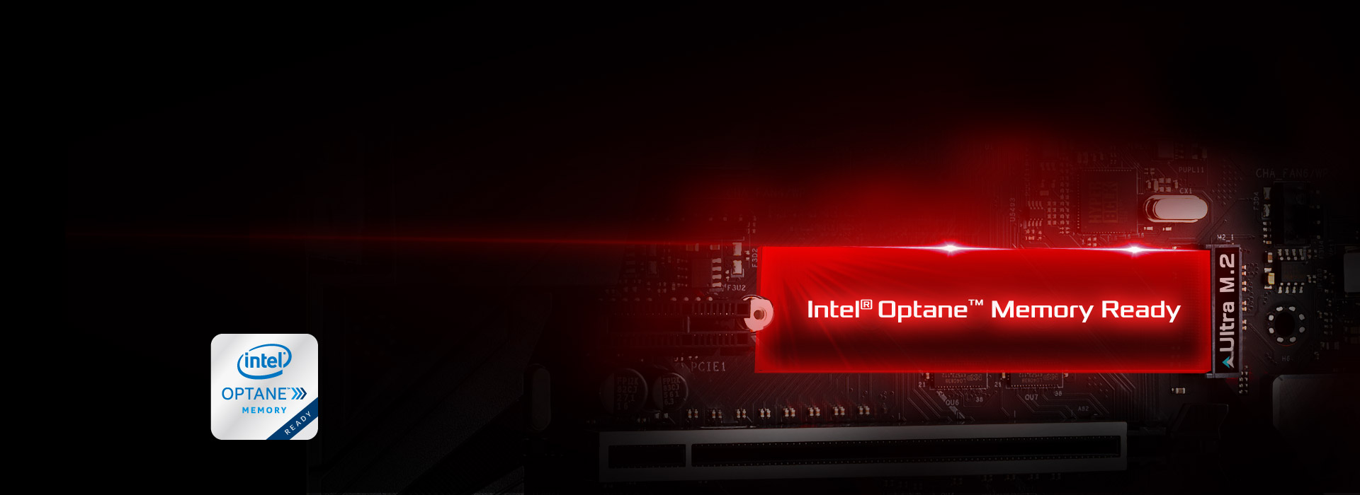 Intel Optane Memory Badge Next to a Red Highlighted Area of the ASRock B365's Intel Optane Memory Ready Area