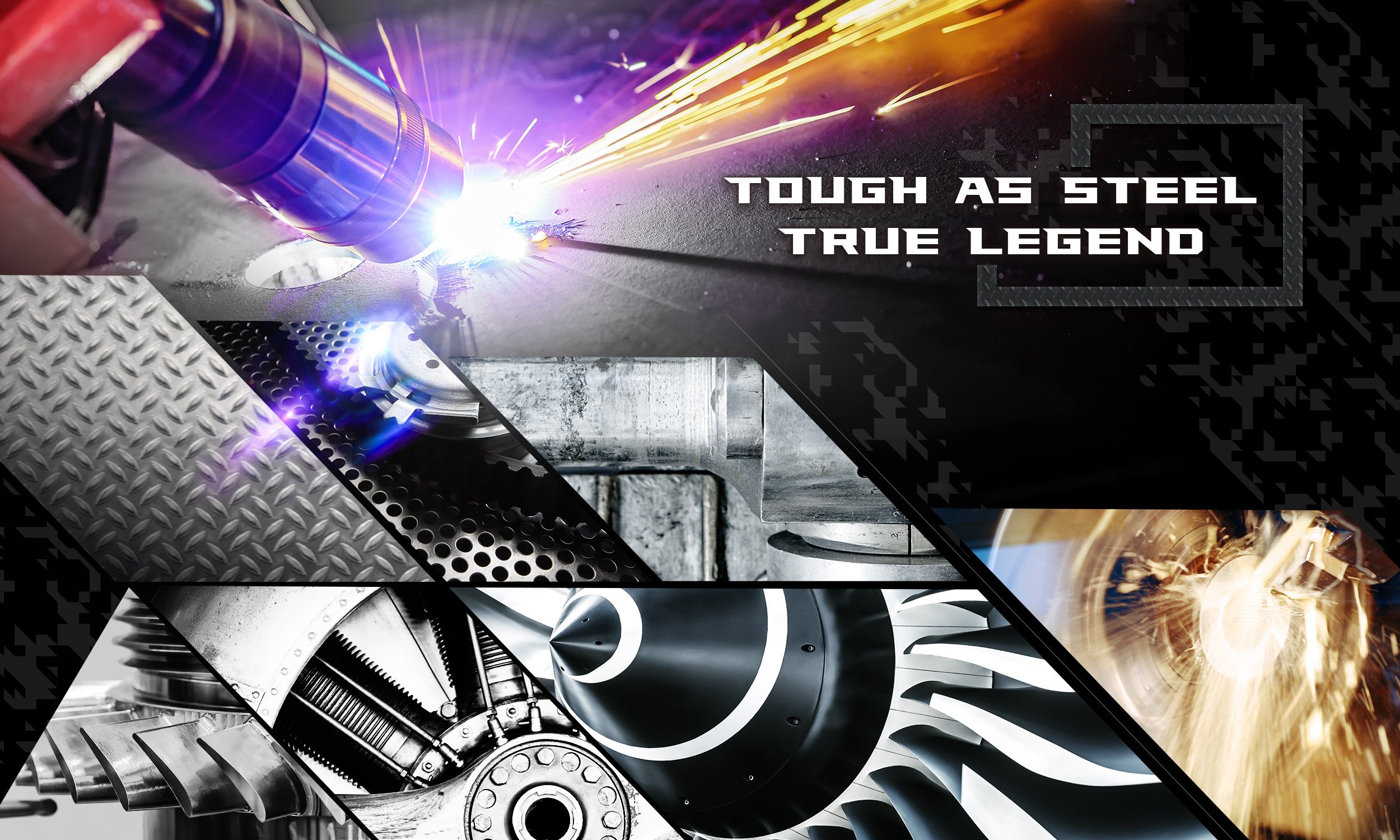 Tough As Steel True Legend Banner with Gears and Metalworking Graphics