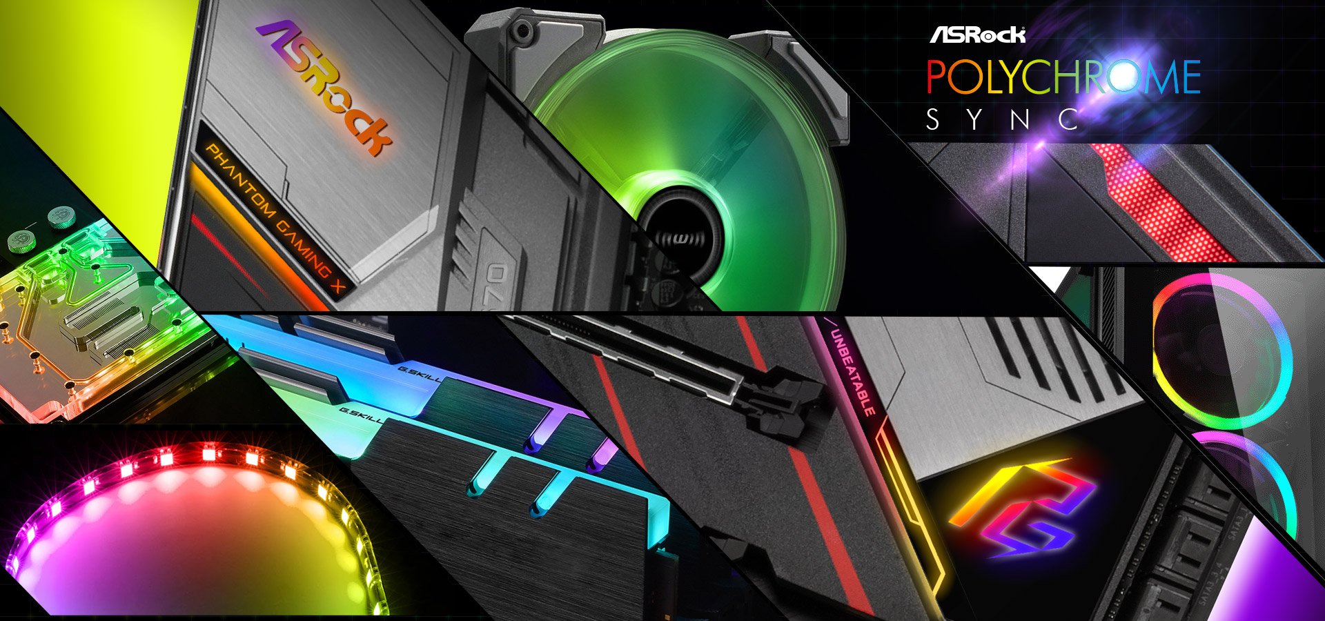 Different Closeup Shots of RGB-Lit Components and the RGB-Lit Areas on the ASRock X570 Phantom Gaming X Motherboard