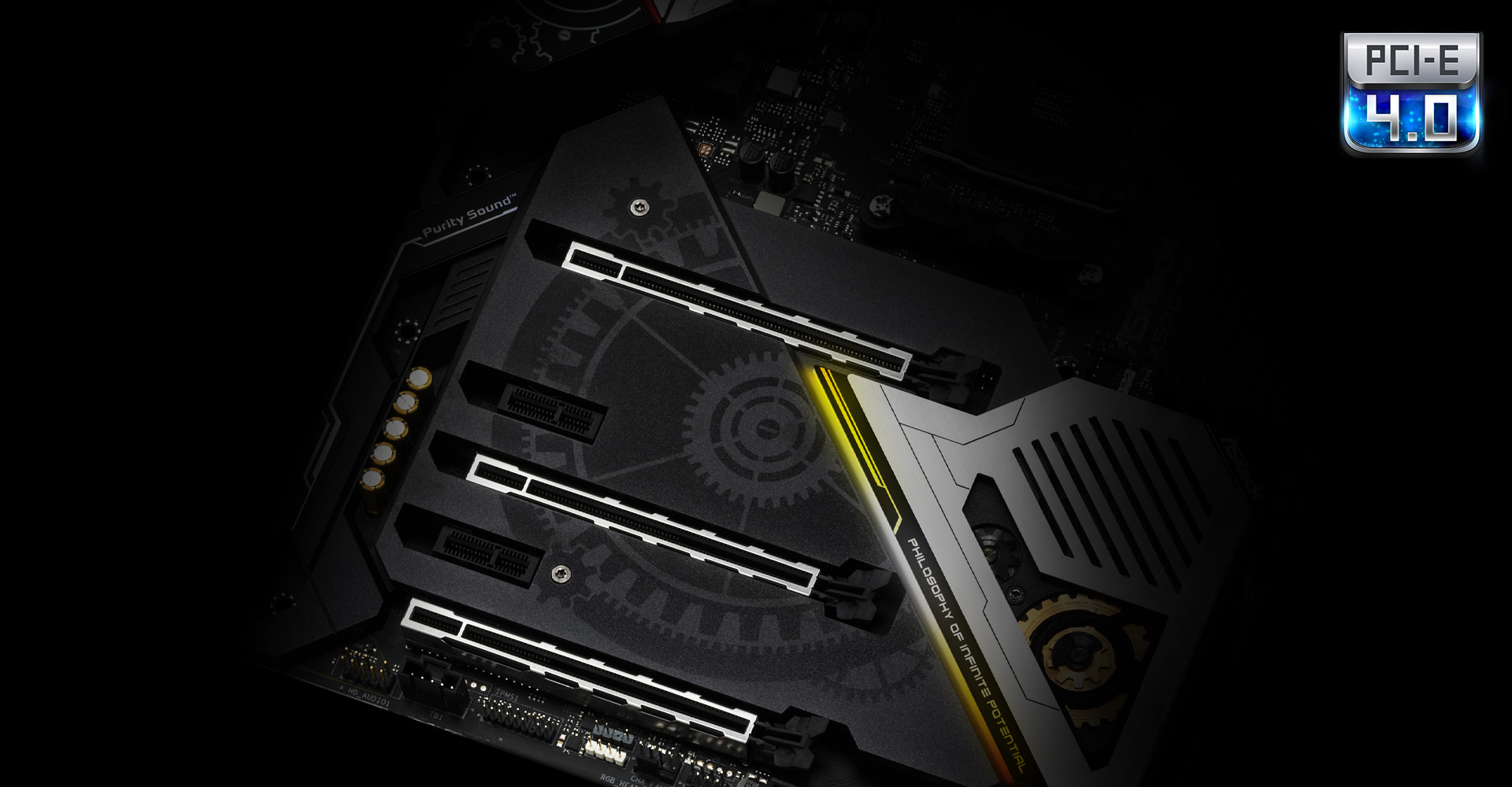 Closeup shots of the three steel slots on the ASRock X570 Taichi Motherboard