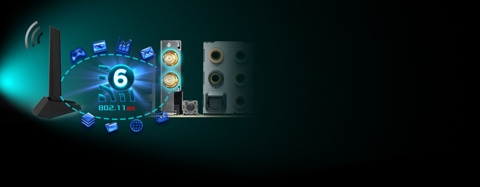 the wifi and ports of the motherboard