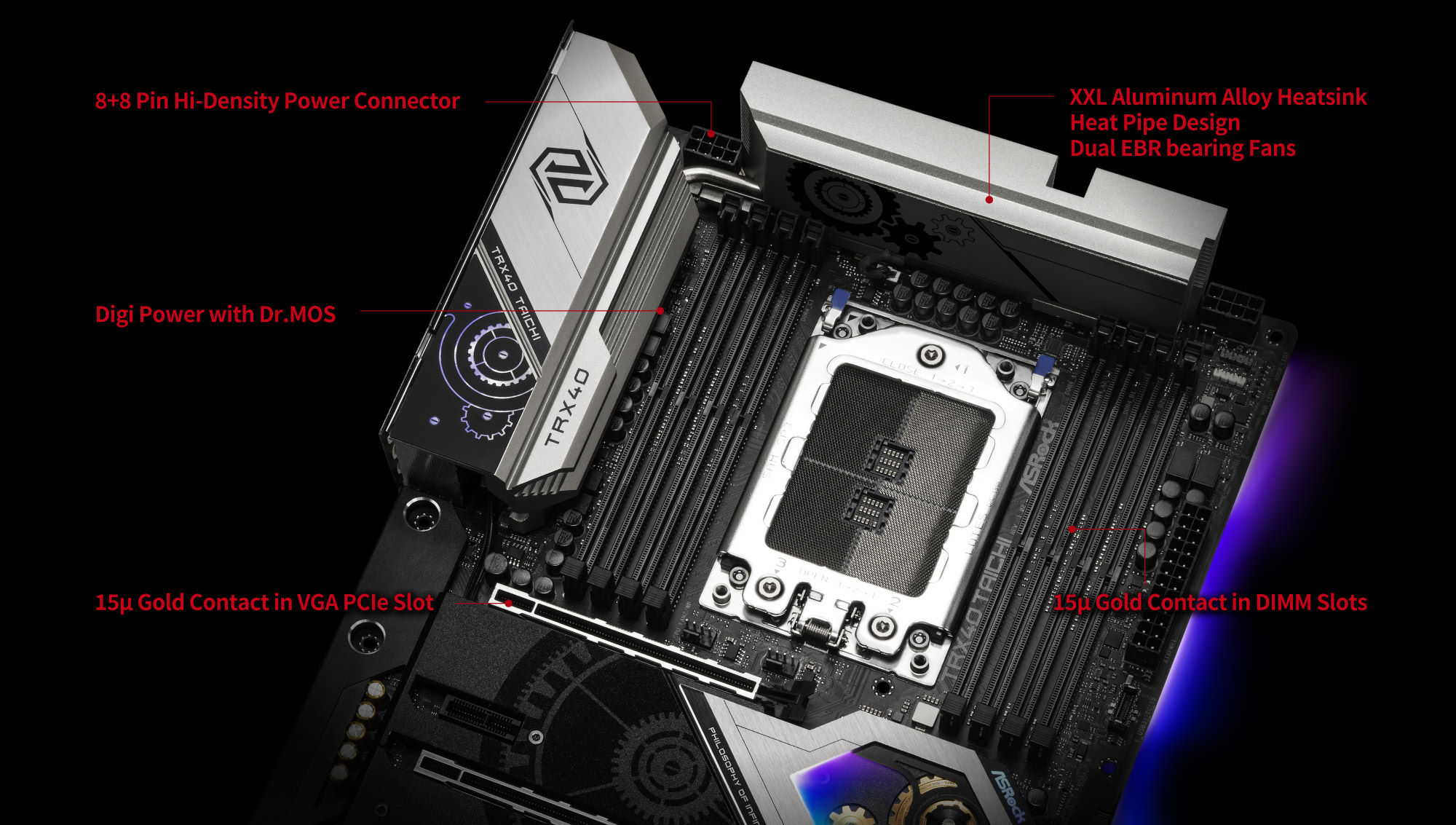 detail of the ports on the top of the motherboard