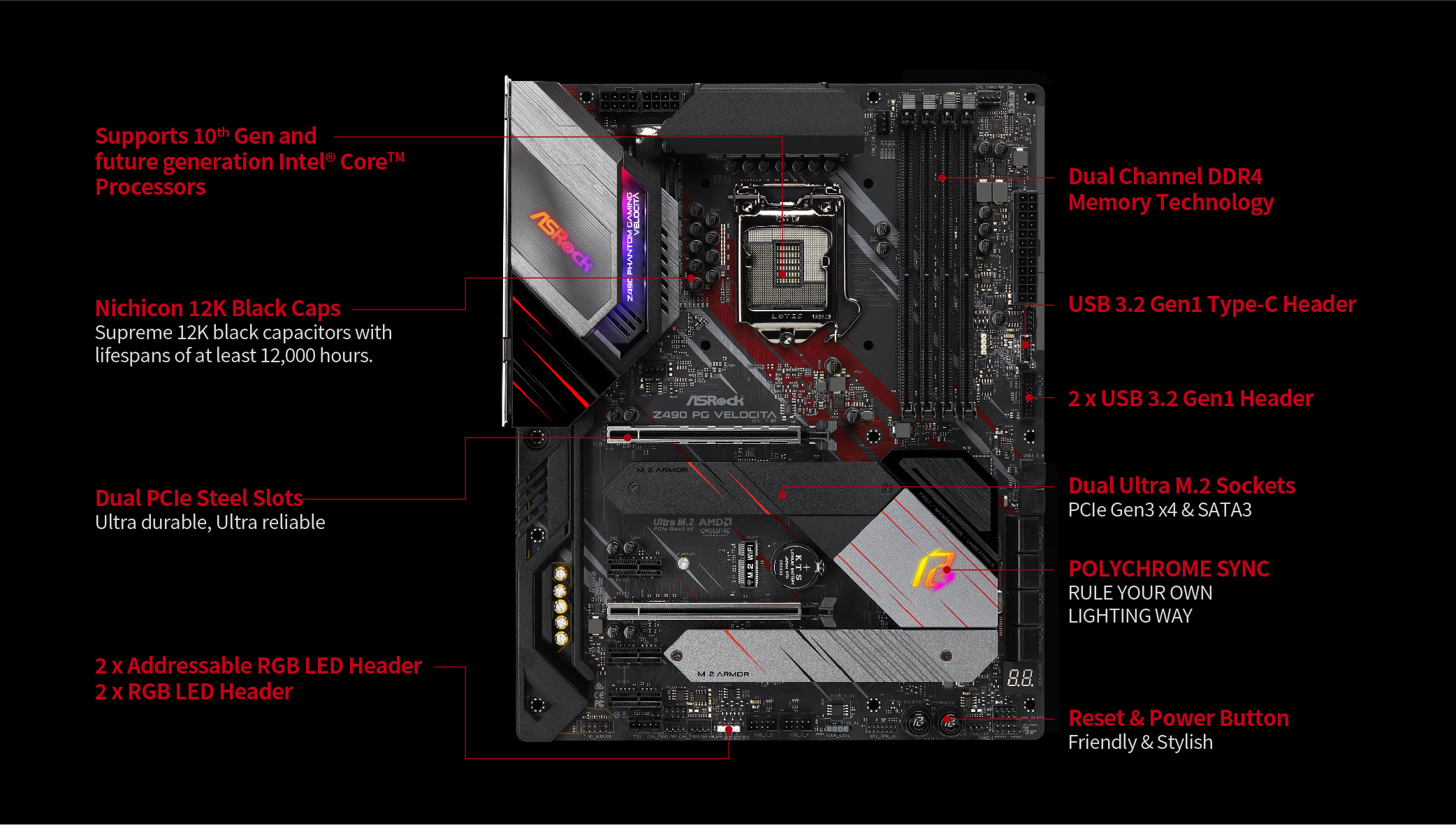 ASRock Phantom Gaming Z490 ATX Intel Motherboard - Newegg.com