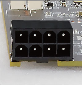 Closeup of the PowerColor RED DEVIL Graphics Card's Power Connector Port