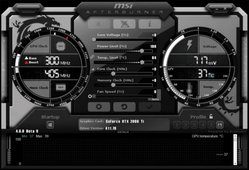 an interface of MSI Afterburner software