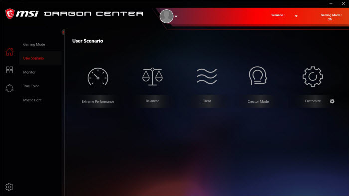 an interface of Dragon Center