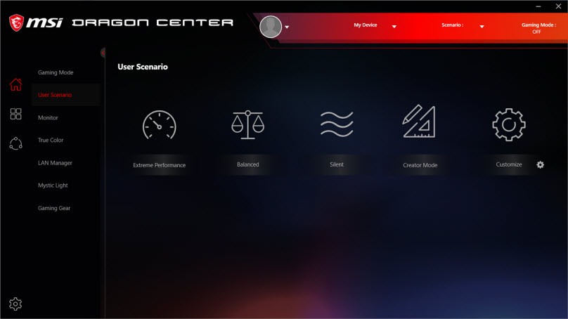 a screenshot of Dragon Center