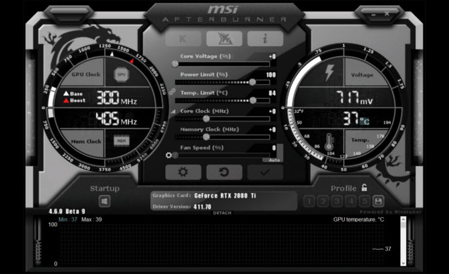 an interface of MSI Afterburner software