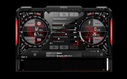 The interface for MSI Afterburner