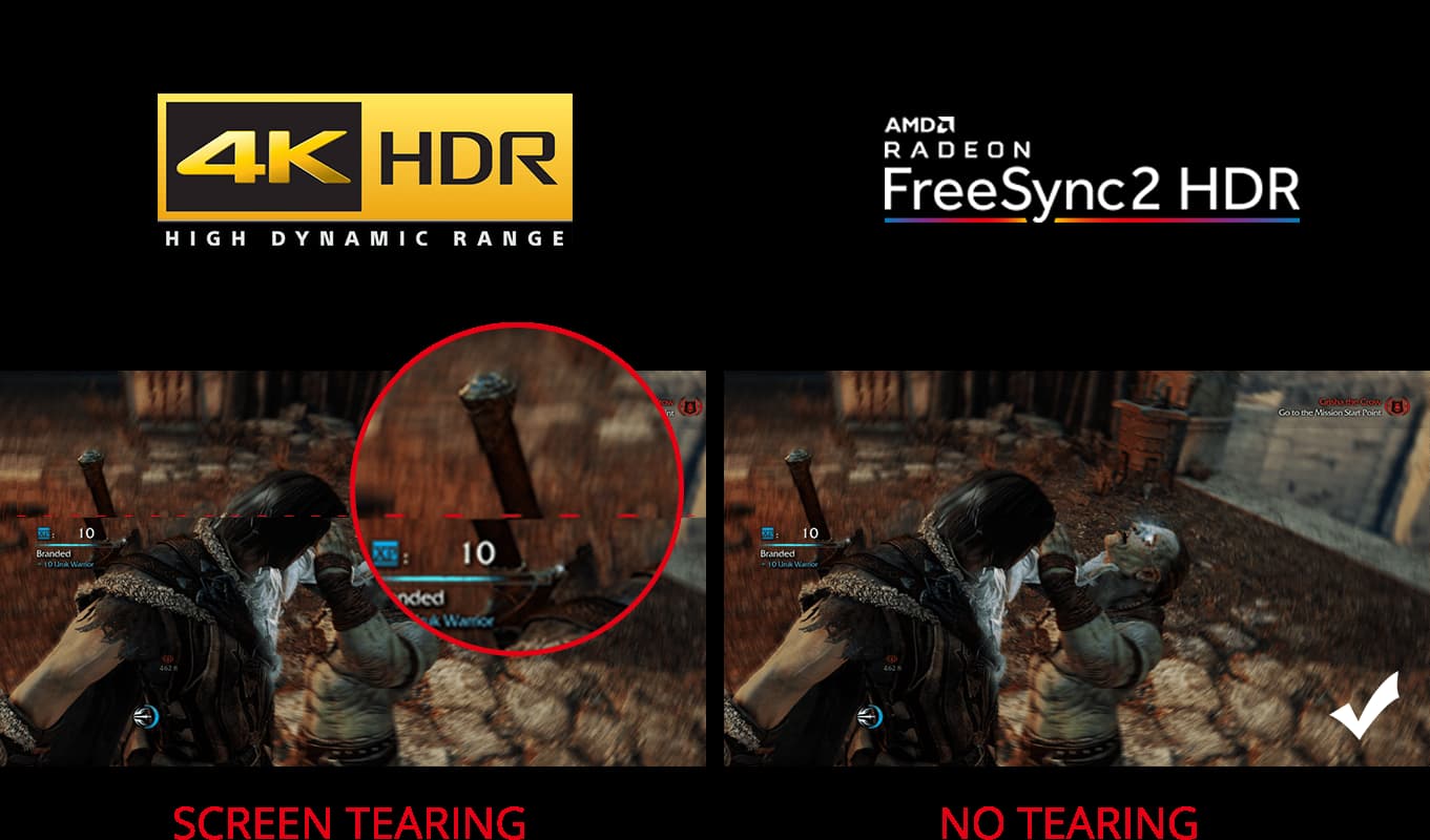Two pictures with one having screen tearing and the other one having not