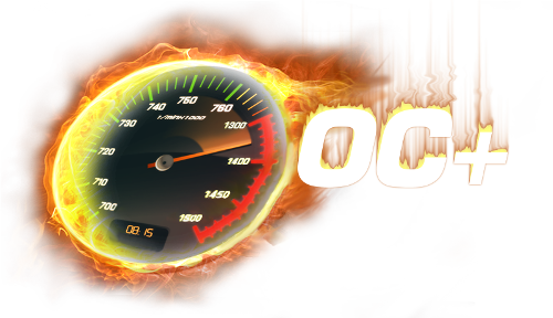 OC+ flaming clock graphic logo