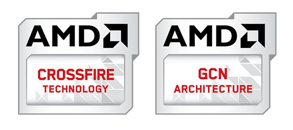 AMD Crossfire Technology and AMD GCN Architecture Logos
