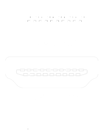 Display Port 1.4 text and port graphic, HDMI 2.0b text and port graphic, and the HDMI High Definition Multimedia Interface logo