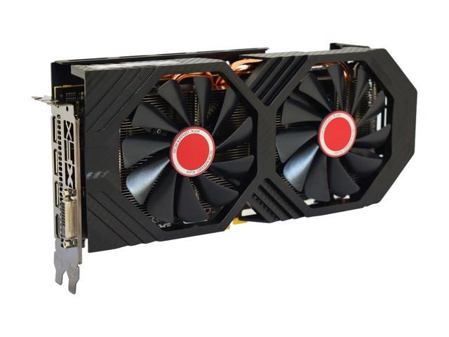 XFX Radeon RX 590 graphics card floating facing slightly to the right