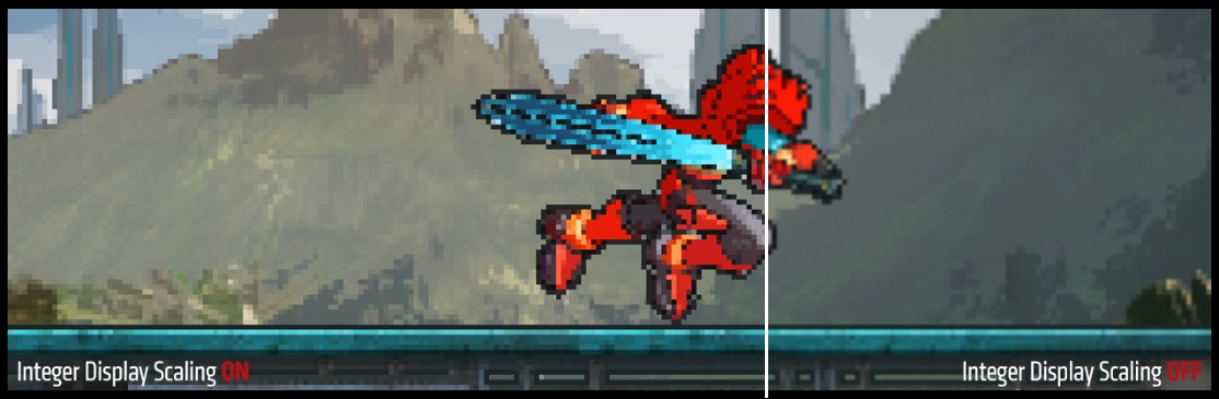 a image splited into two, showing the difference between integer display scaling on and off