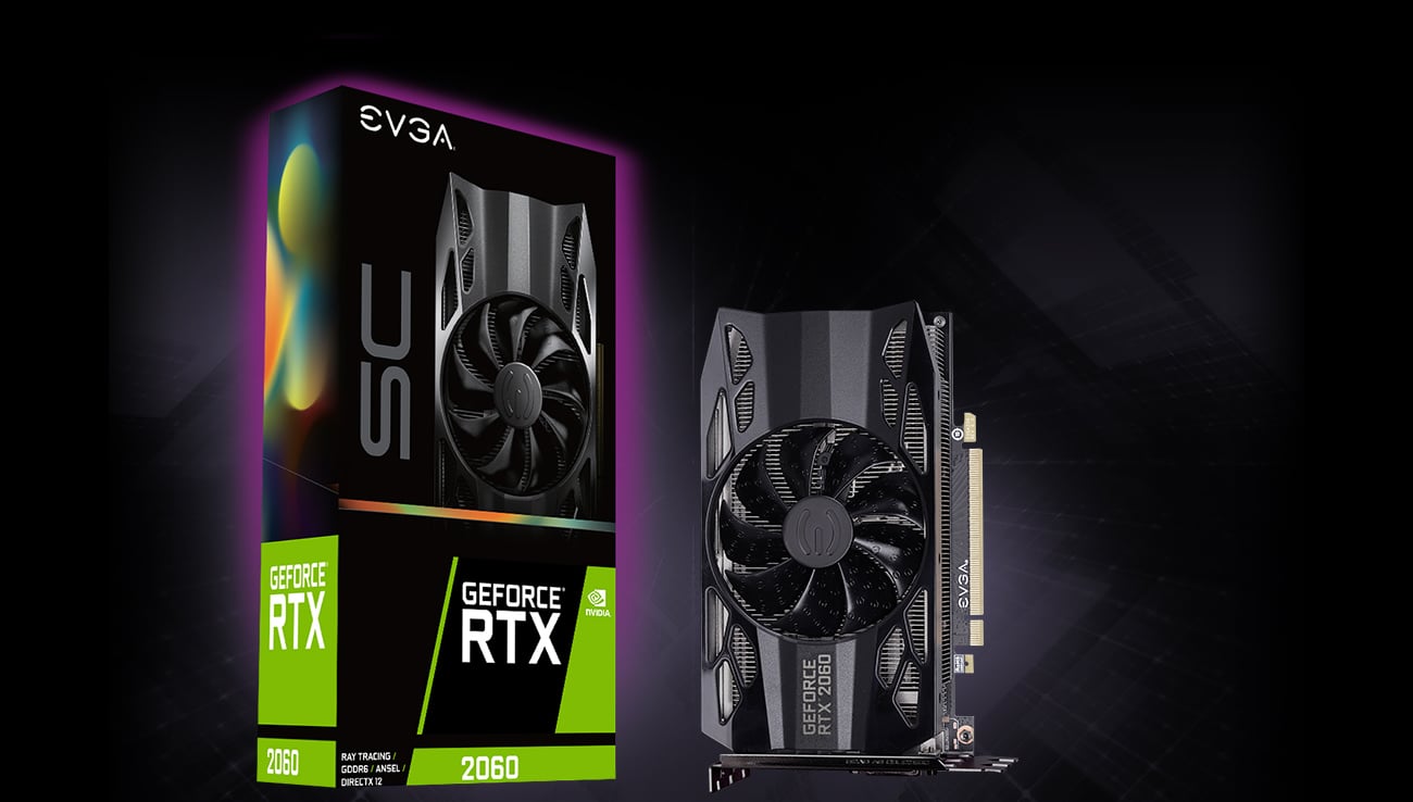 The EVGA 06G-P4-2062-KR standing up on its side next to its product box